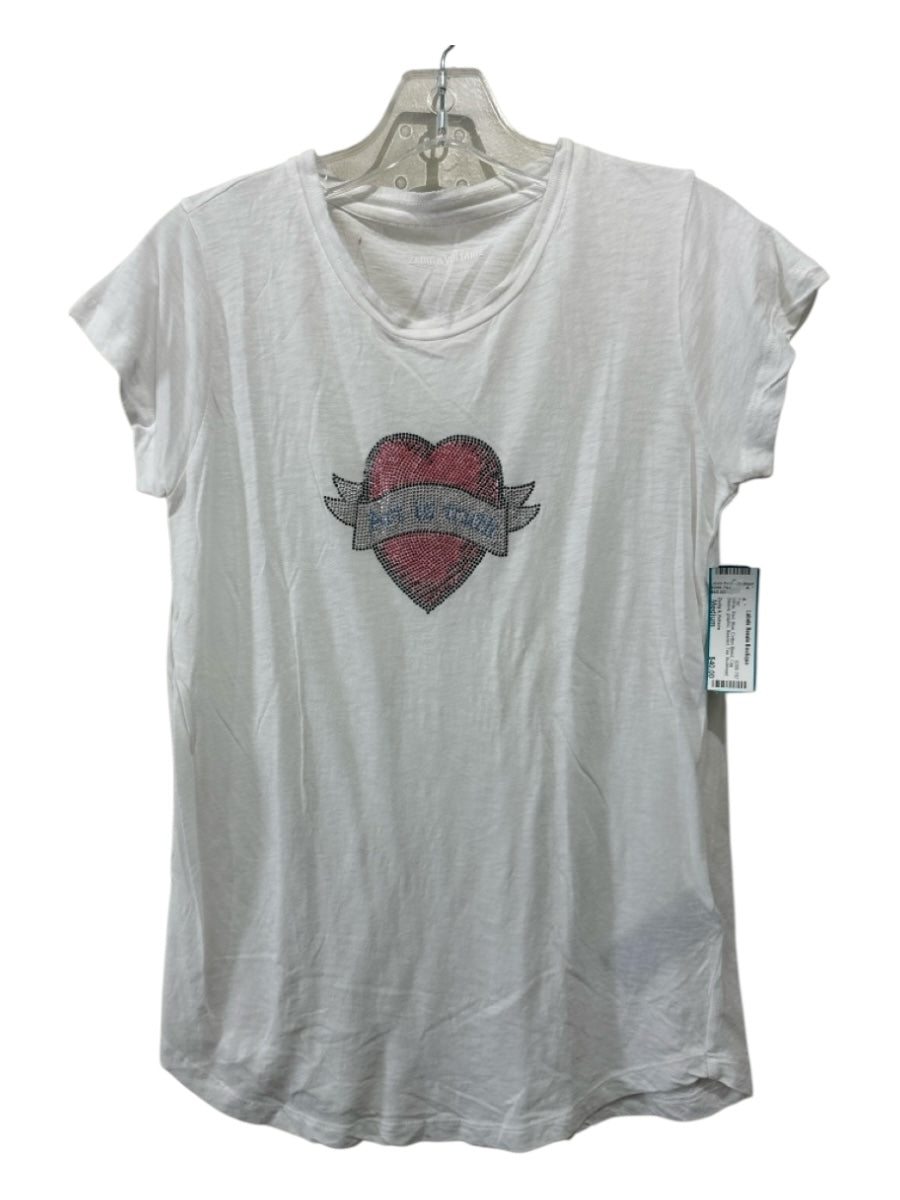 Zadig & Voltaire Size Medium White, Red, Blue Cotton Blend Cap Sleeve Beaded Top