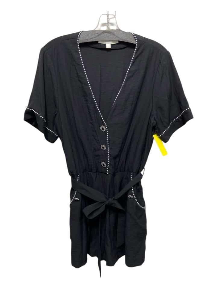 Jonathan Simkhai Size L Black & White Rayon Blend Contrast Trim V Neck Romper