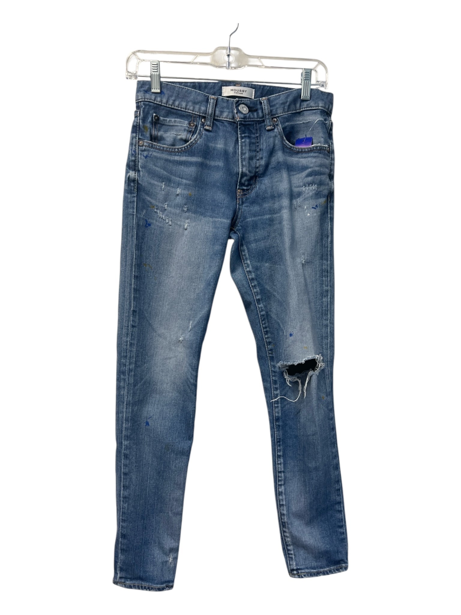 Moussy Size 26 Light Wash Cotton Zip Fly 5 Pocket Straight Leg Distressed Jeans