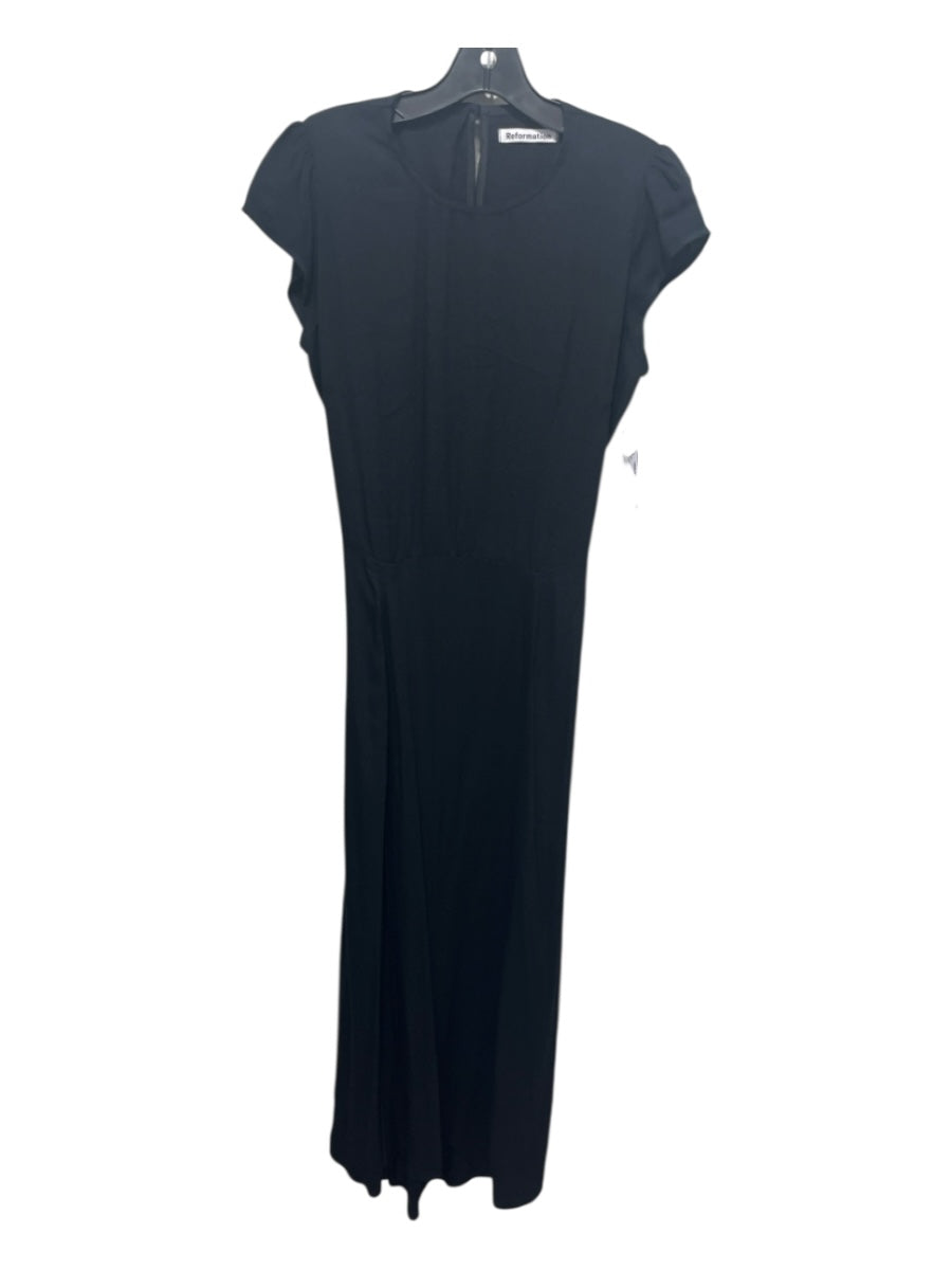 Reformation Size 8 Black Viscose Short Sleeve Open Back Back Zip Dress