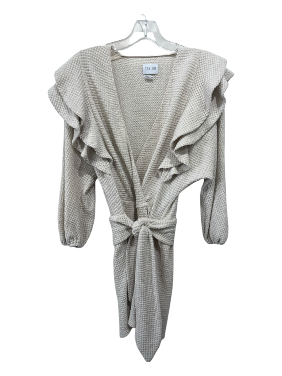 Saylor Size XS Cream Beige Polyester & Rayon 1/2 Sleeve Knit Ruffle Detail Dress