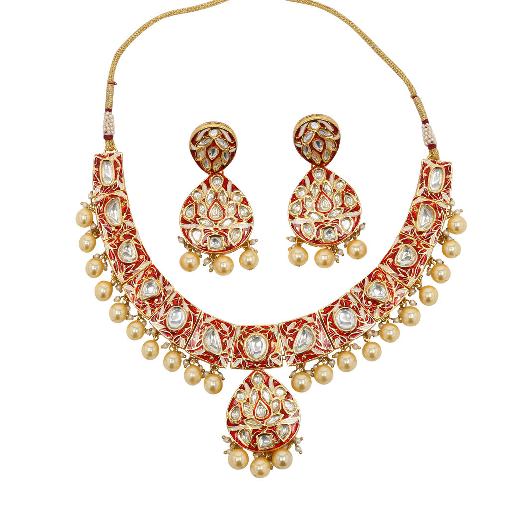 Palki Necklace set - Red And Gold Kundan Necklace – The Pink Bazaar