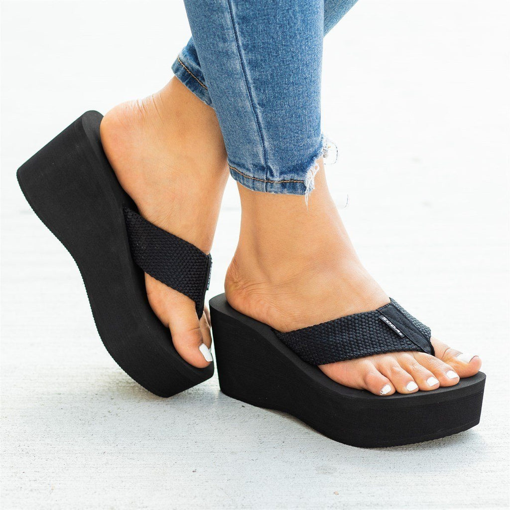 platform wedge flip flop sandals