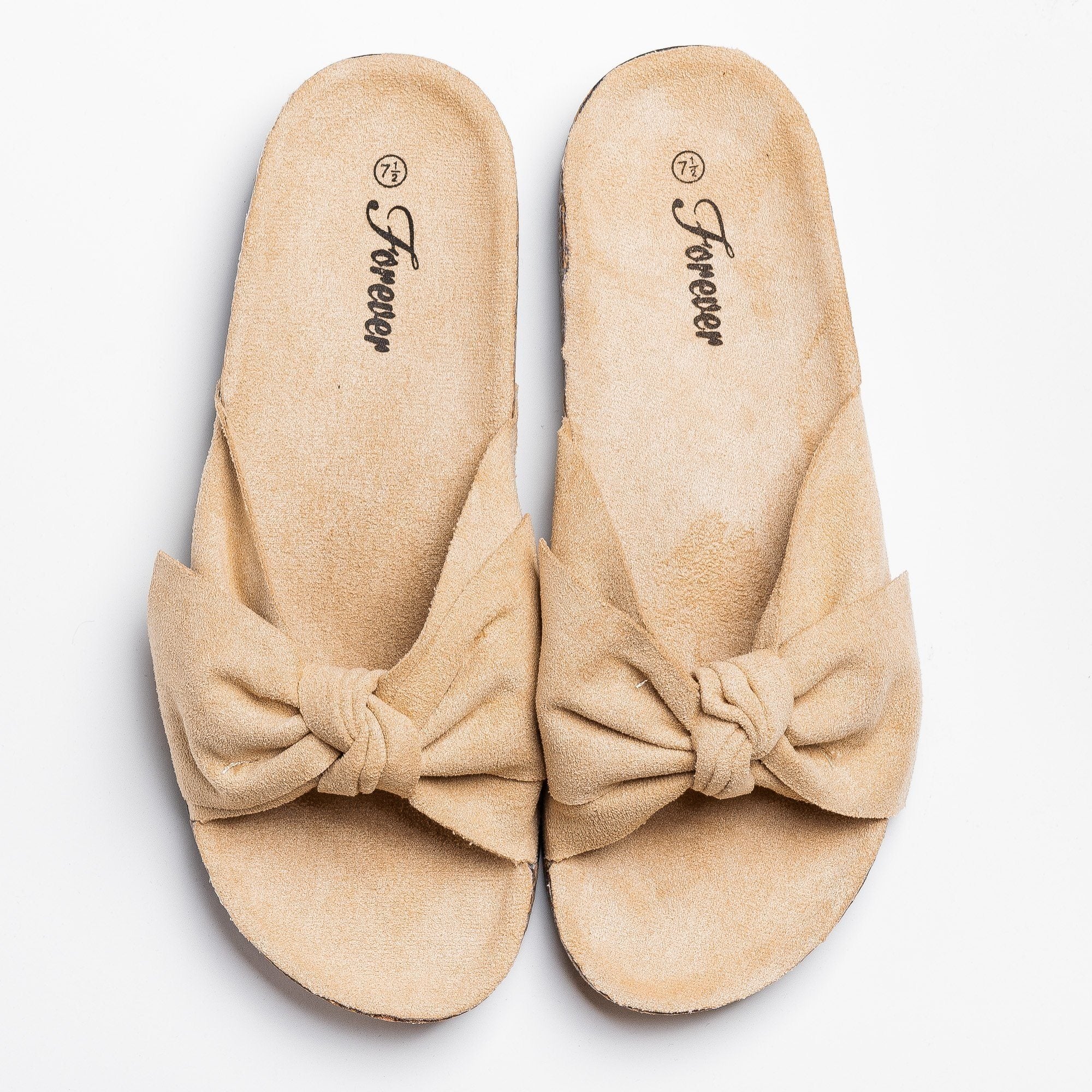 suede bow slides