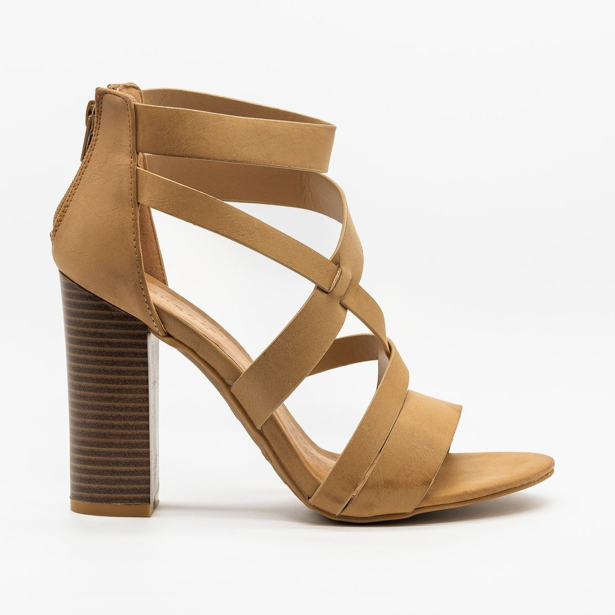 asymmetrical strappy block heels