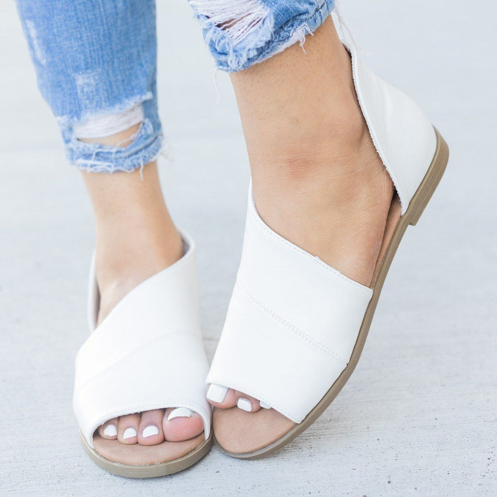 white open toe flats