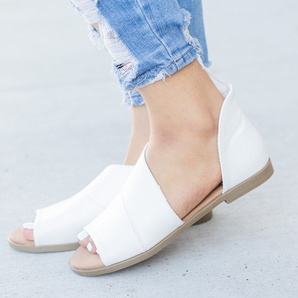 white open toe flats