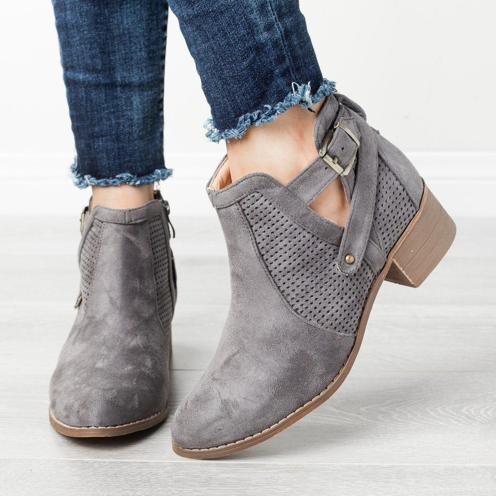 Belted Pinhole Ankle Booties AMS Shoes Vickie-4 | Shoetopia