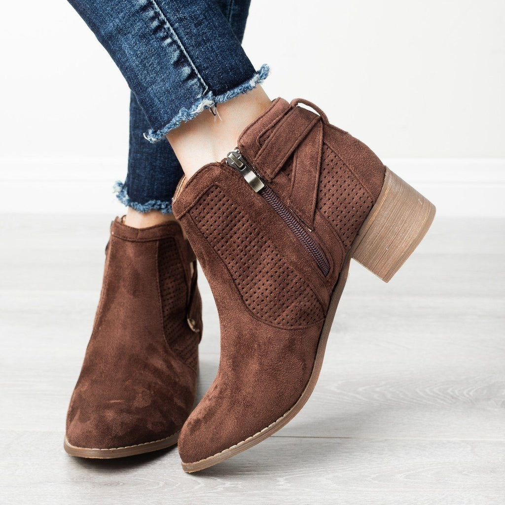 Belted Pinhole Ankle Booties AMS Shoes Vickie-4 | Shoetopia