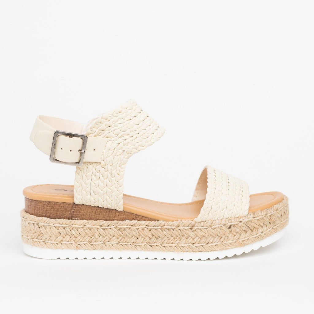 Braided Espadrille Flatform Sandals - Soda Shoes Giggle-S | Shoetopia