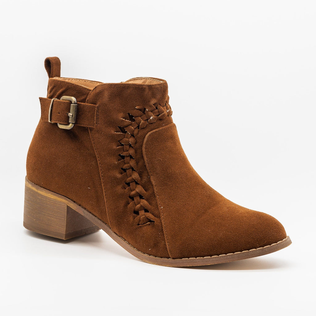 Braided Western Ankle Booties - AMS Shoes Vickie-1 | Shoetopia