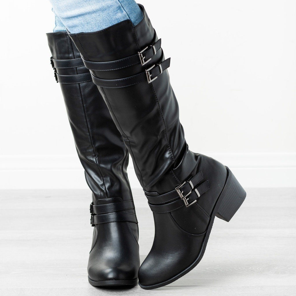 Buckled Heeled Riding Boots Fashion 