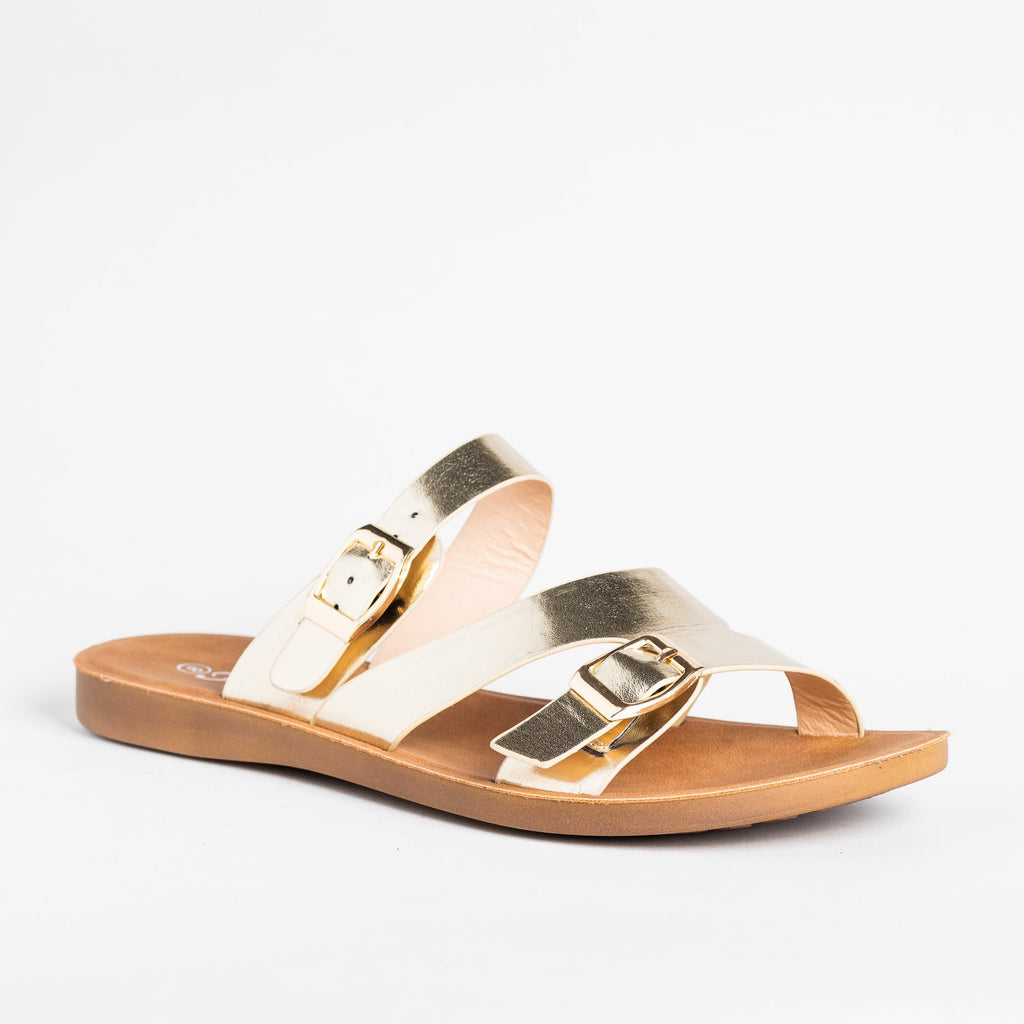 Buckled Slip-On Sandals - Forever Shoes Theresa-6 | Shoetopia