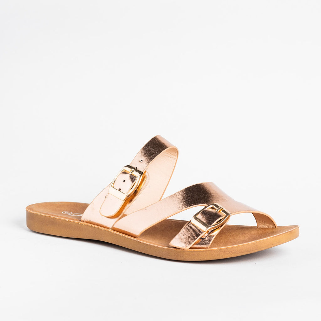 Buckled Slip-On Sandals - Forever Shoes Theresa-6 | Shoetopia