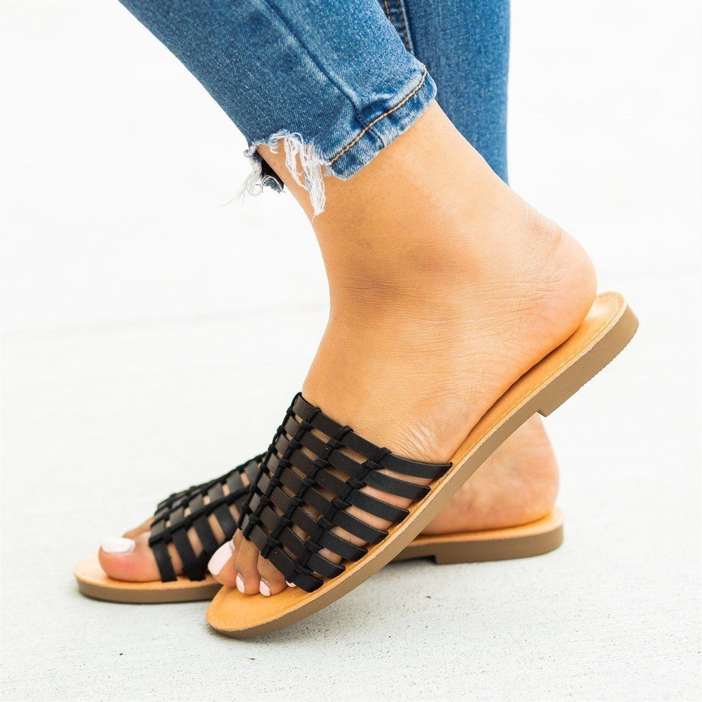 caged slip on sandals