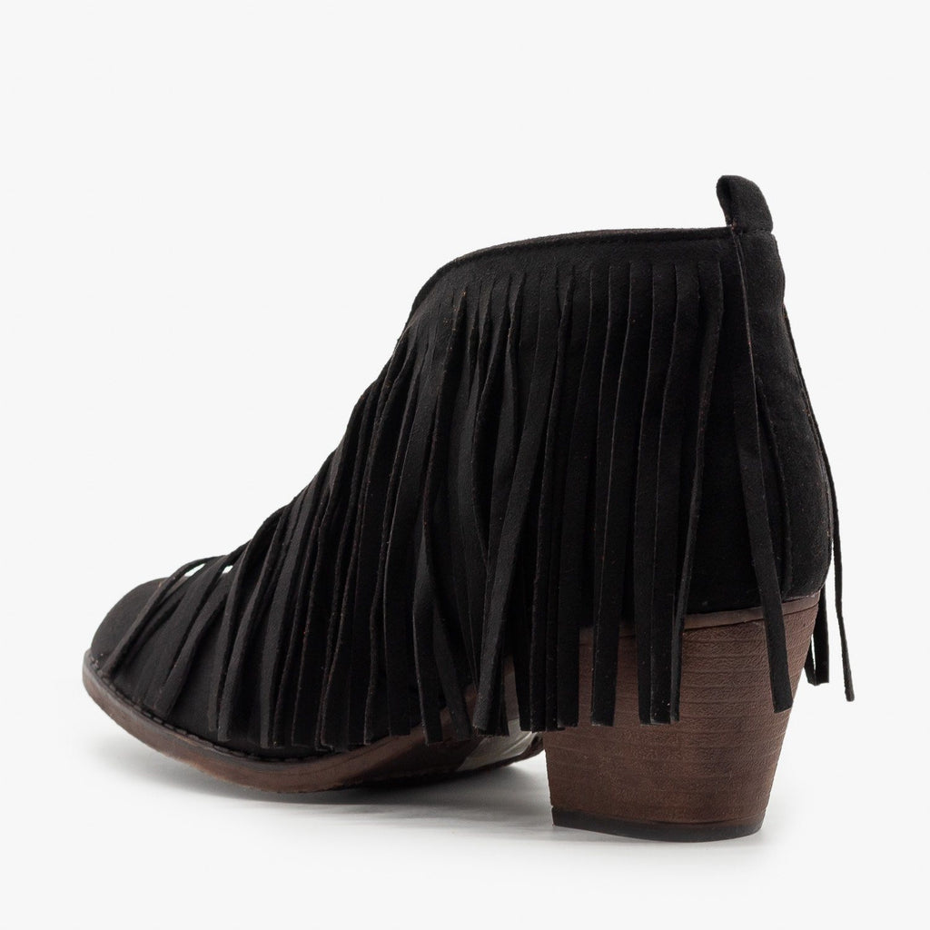 Center Cut Fringe Booties - Mata Shoes 