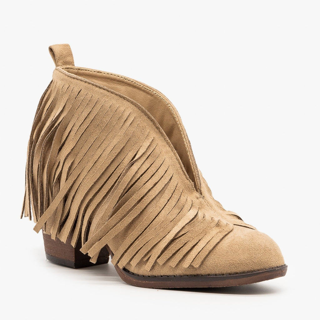 Center Cut Fringe Booties - Mata Shoes 