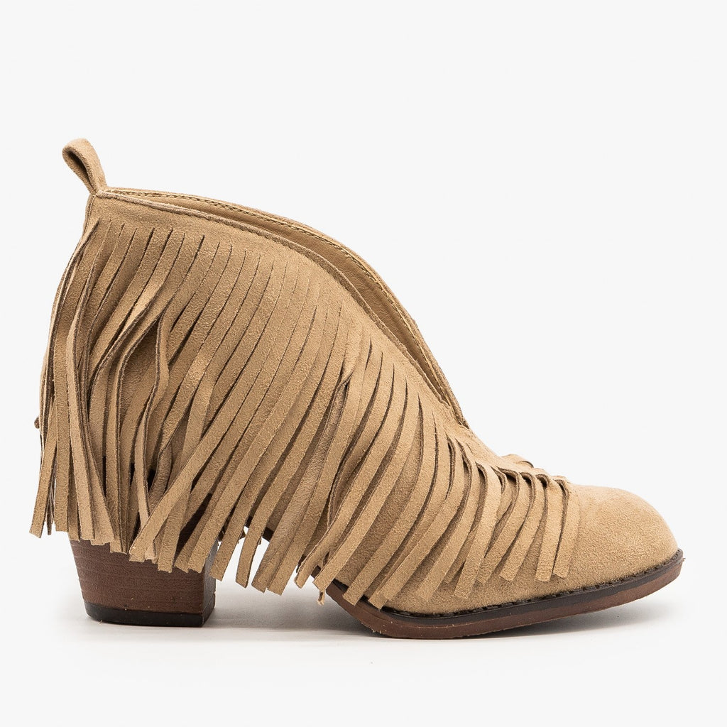 Center Cut Fringe Booties - Mata Shoes 