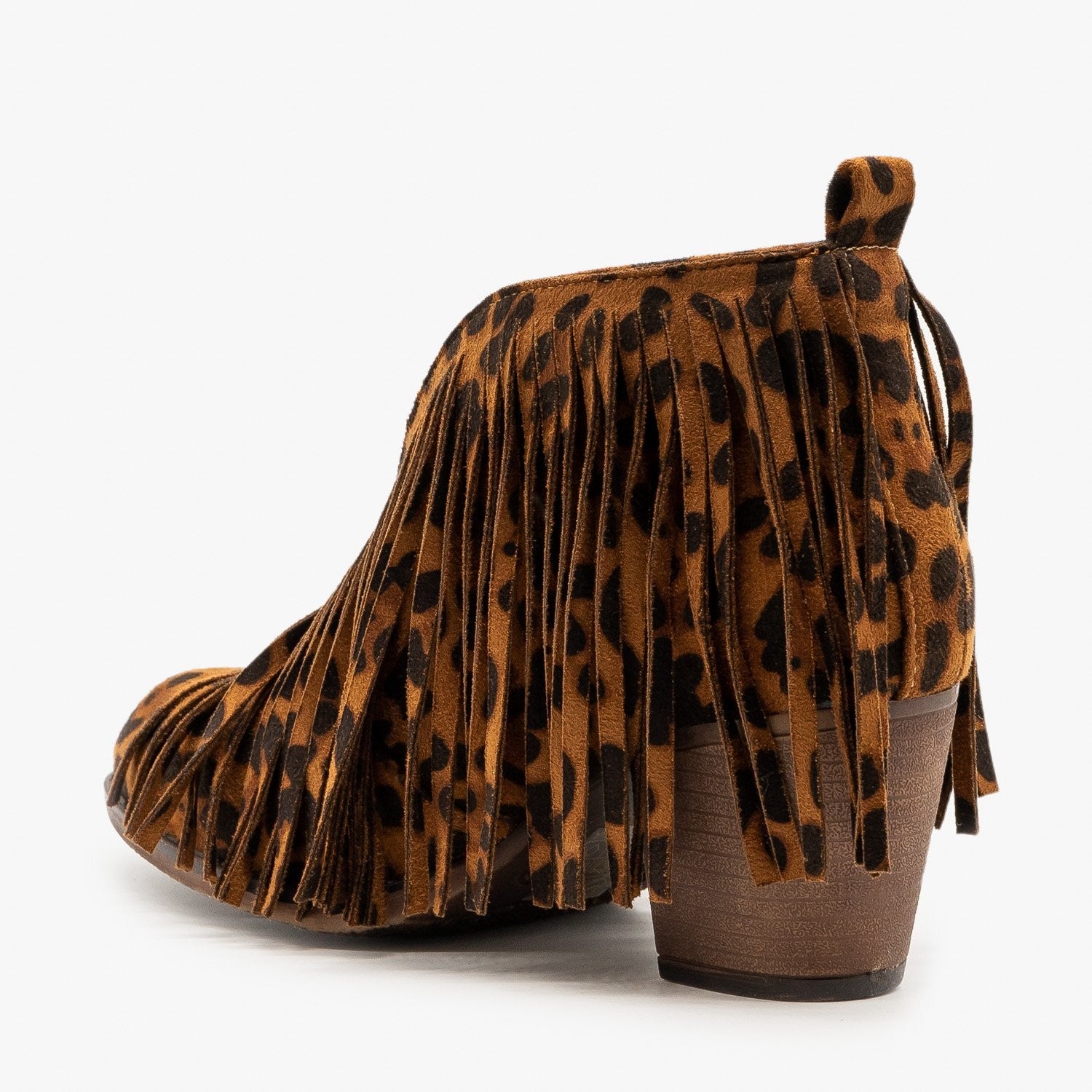leopard print booties with fringe