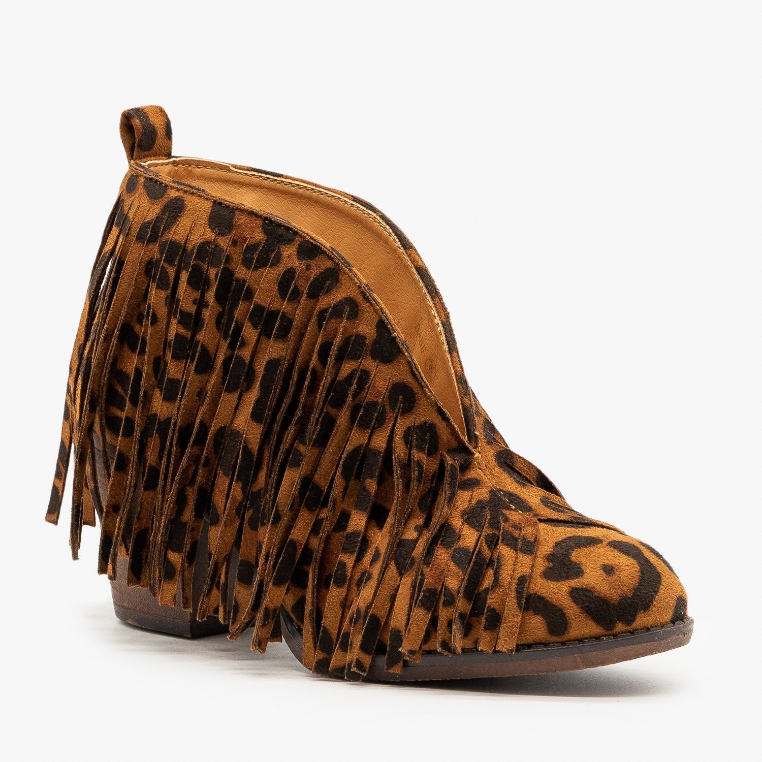 leopard print booties with fringe