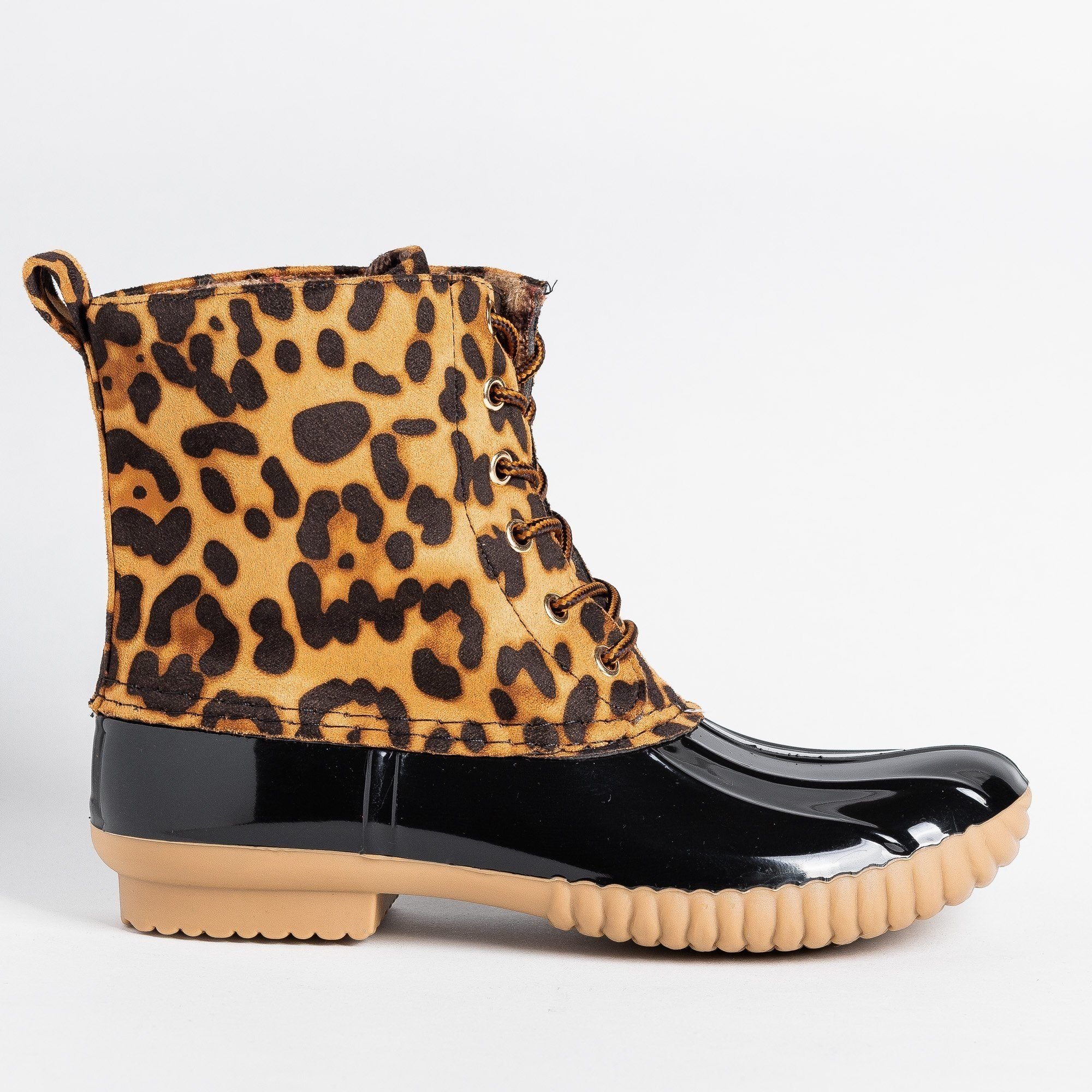 leopard print duck boots