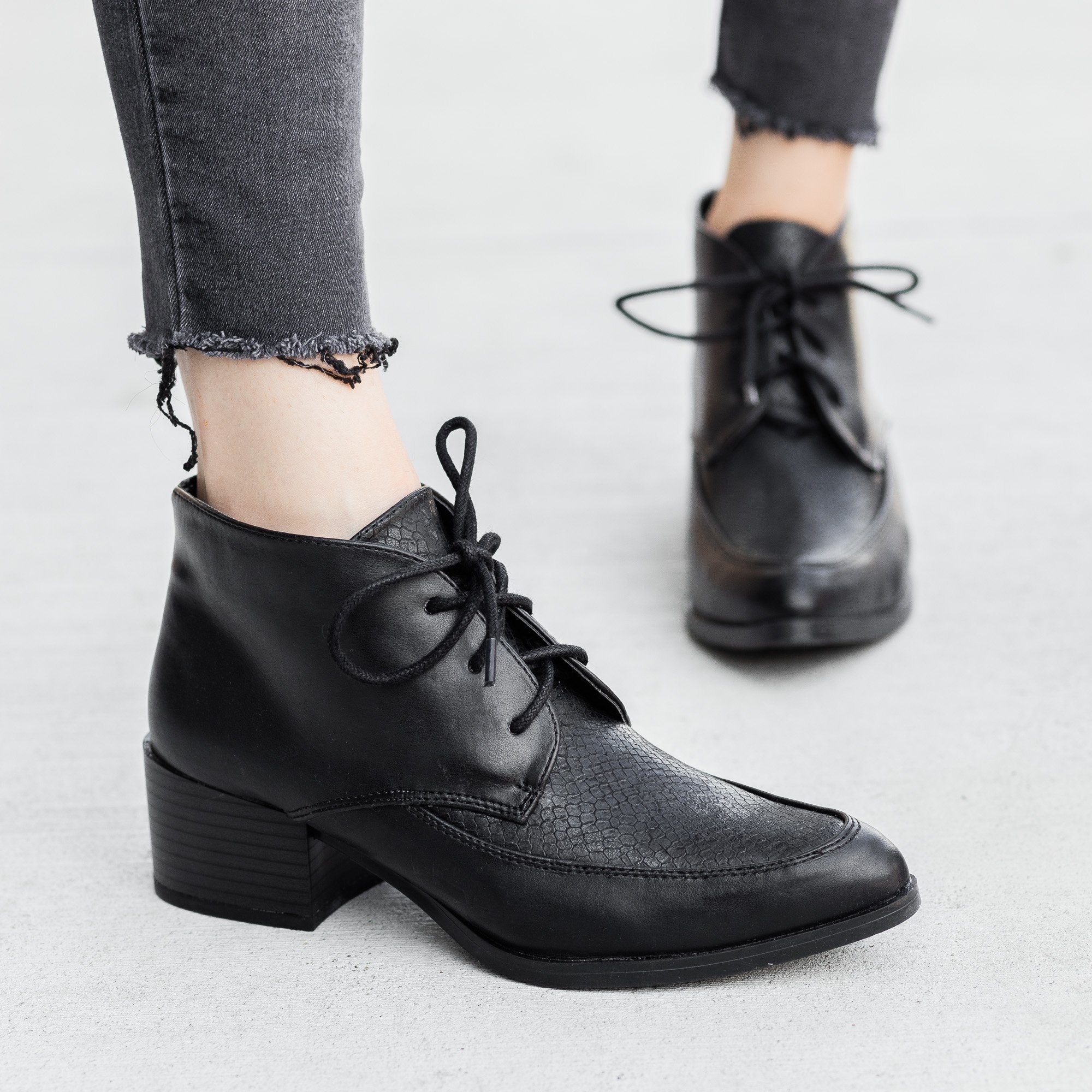 black oxford booties