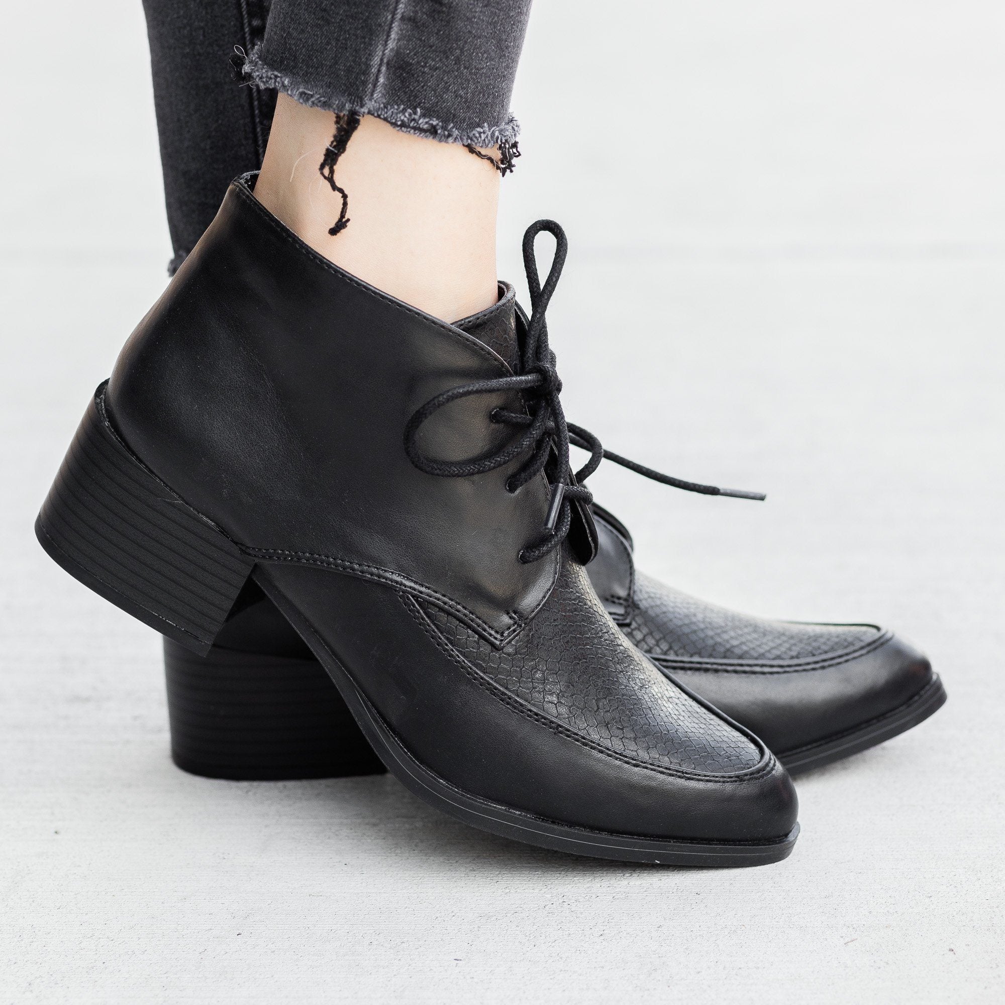 black oxford booties