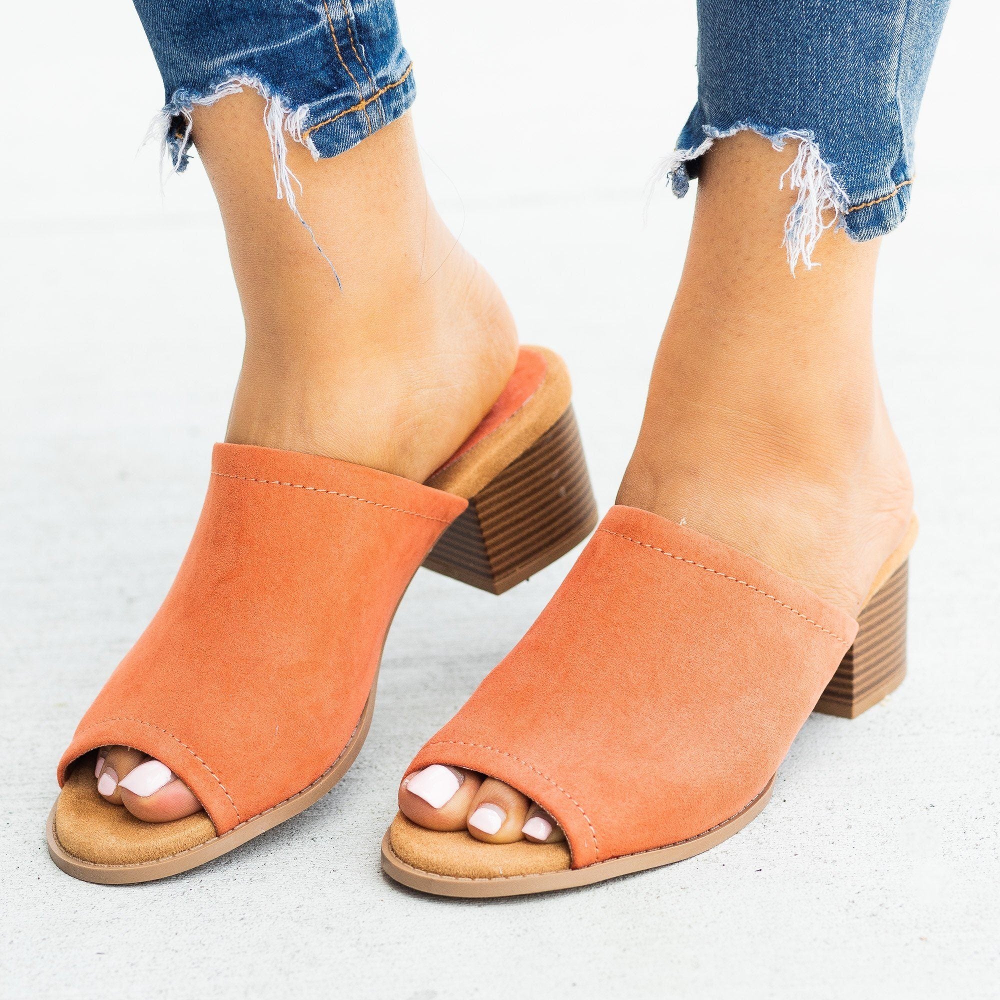 open toe mule heel