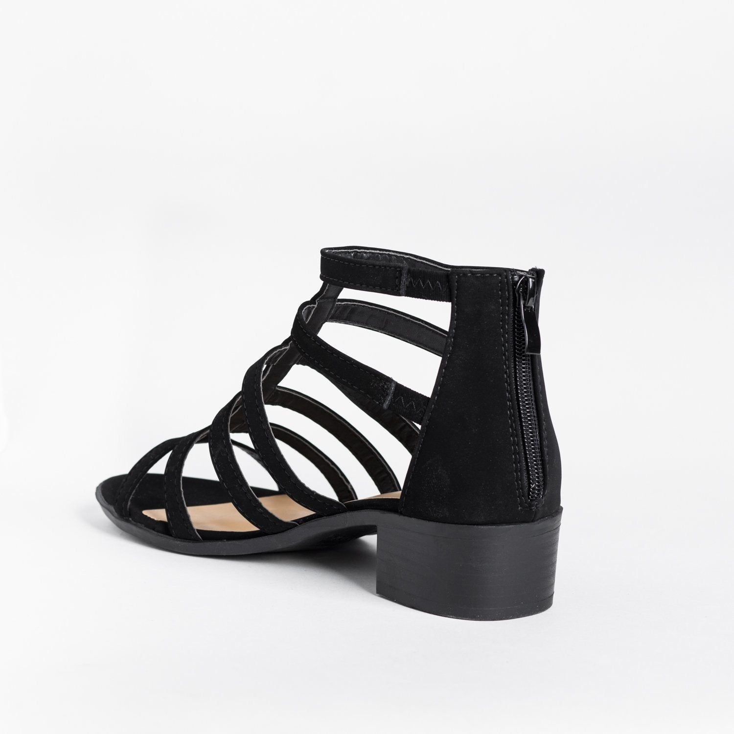 black caged sandals