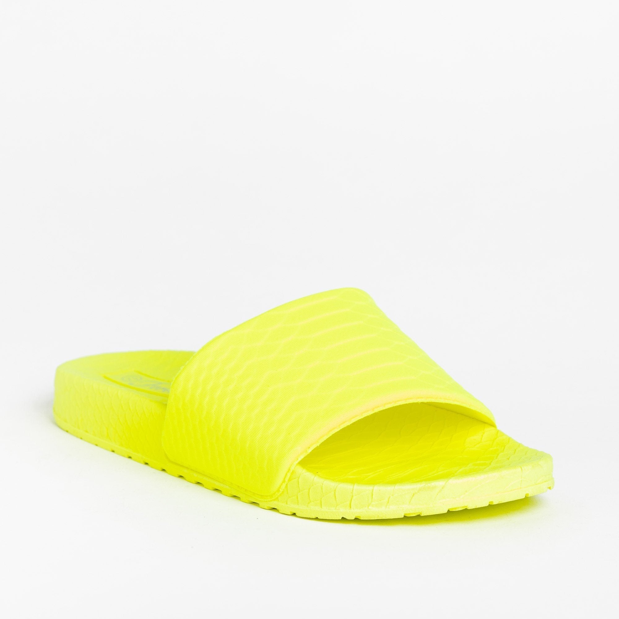 neon slide sandals