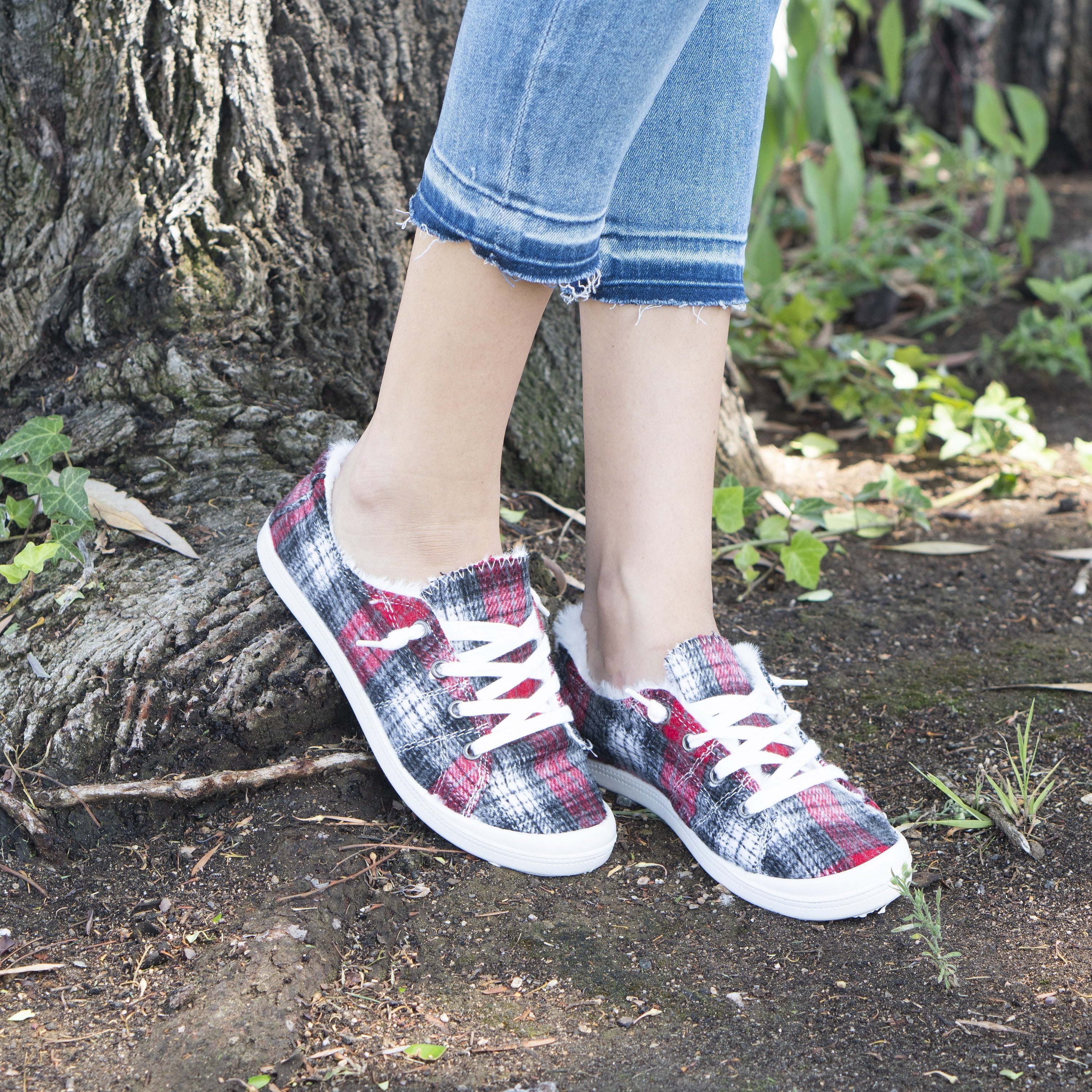 plaid slip on shoes