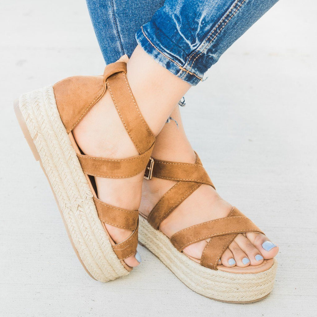 Criss Cross Espadrille Platform Sandals 