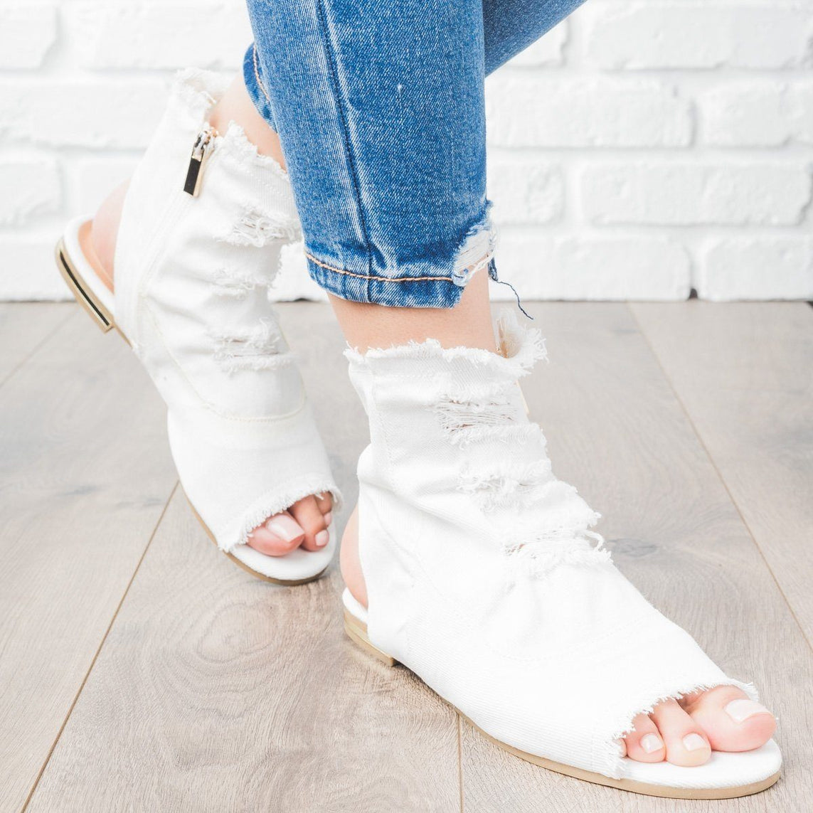 Distressed Denim Booties - Bamboo Shoes 