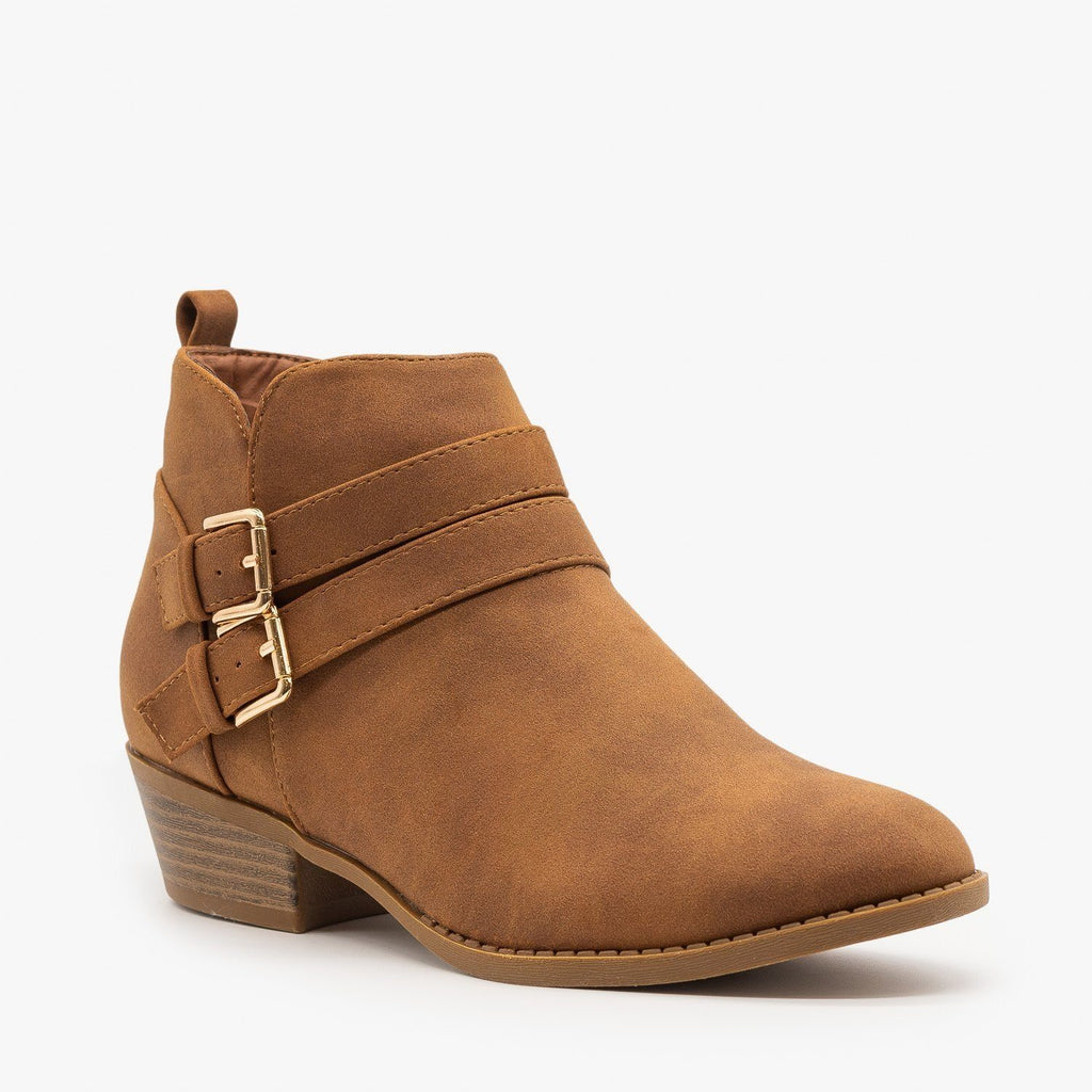 Double Buckle Low Ankle Booties - Top 