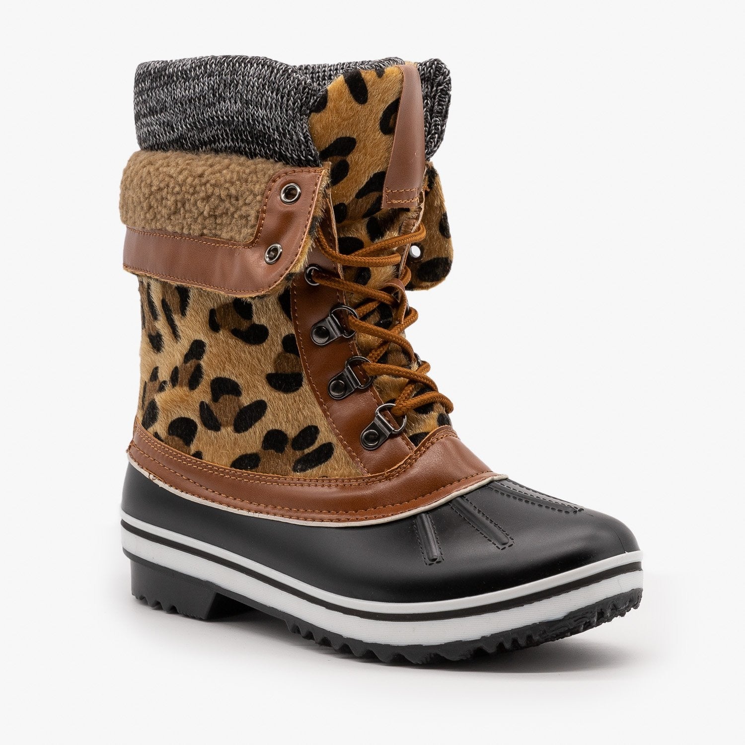 Double Cuff Leopard Duck Boots 