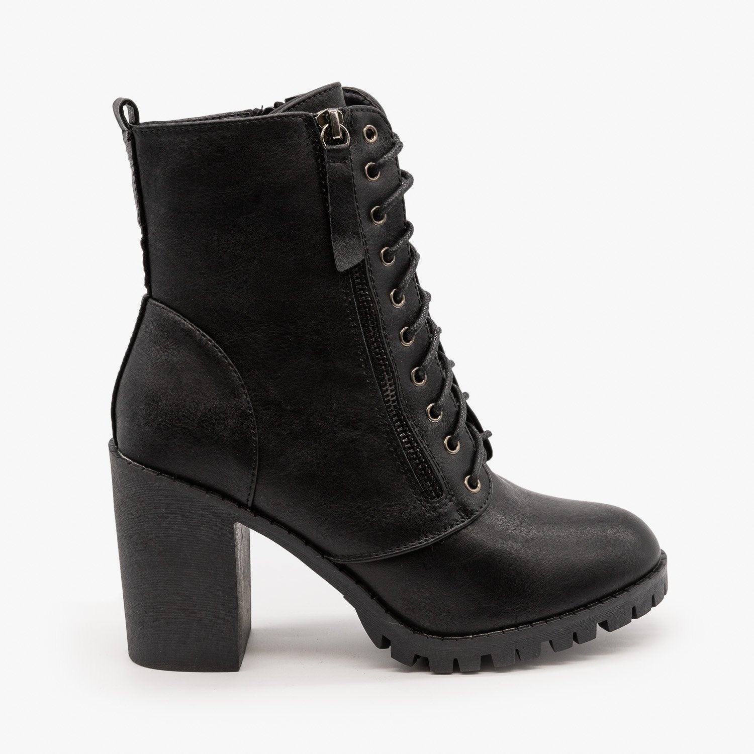 womens black combat boots with heel