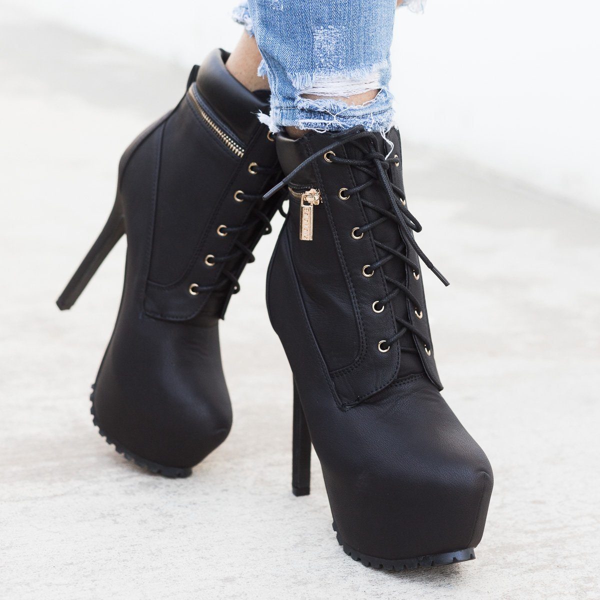 Edgy Lace-Up Platform Ankle Boots Bella 