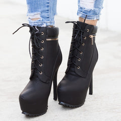 bella retro lace up chunky grip heel ankle boots shoes