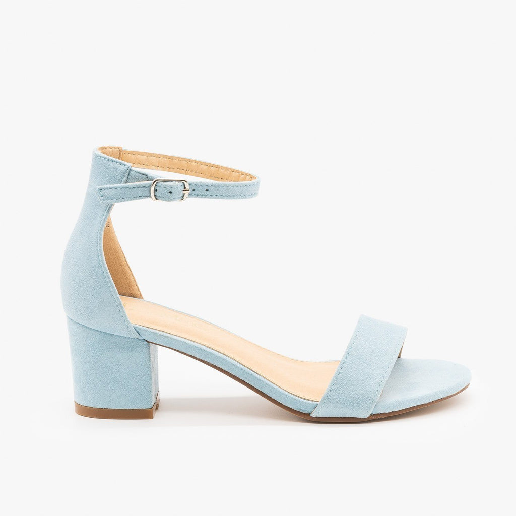 light blue suede block heels