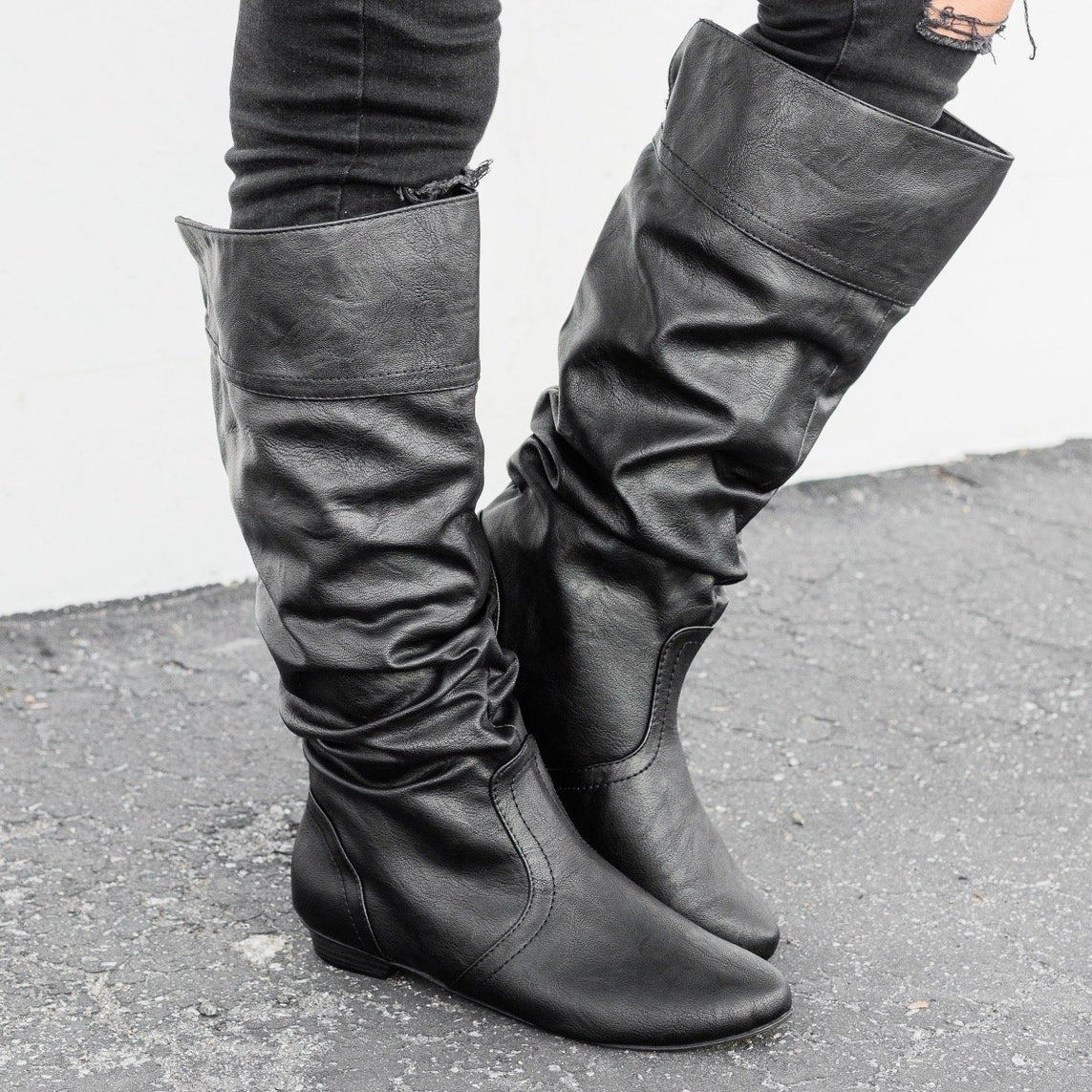 Faux Leather Slouchy Boots - Soda Shoes 