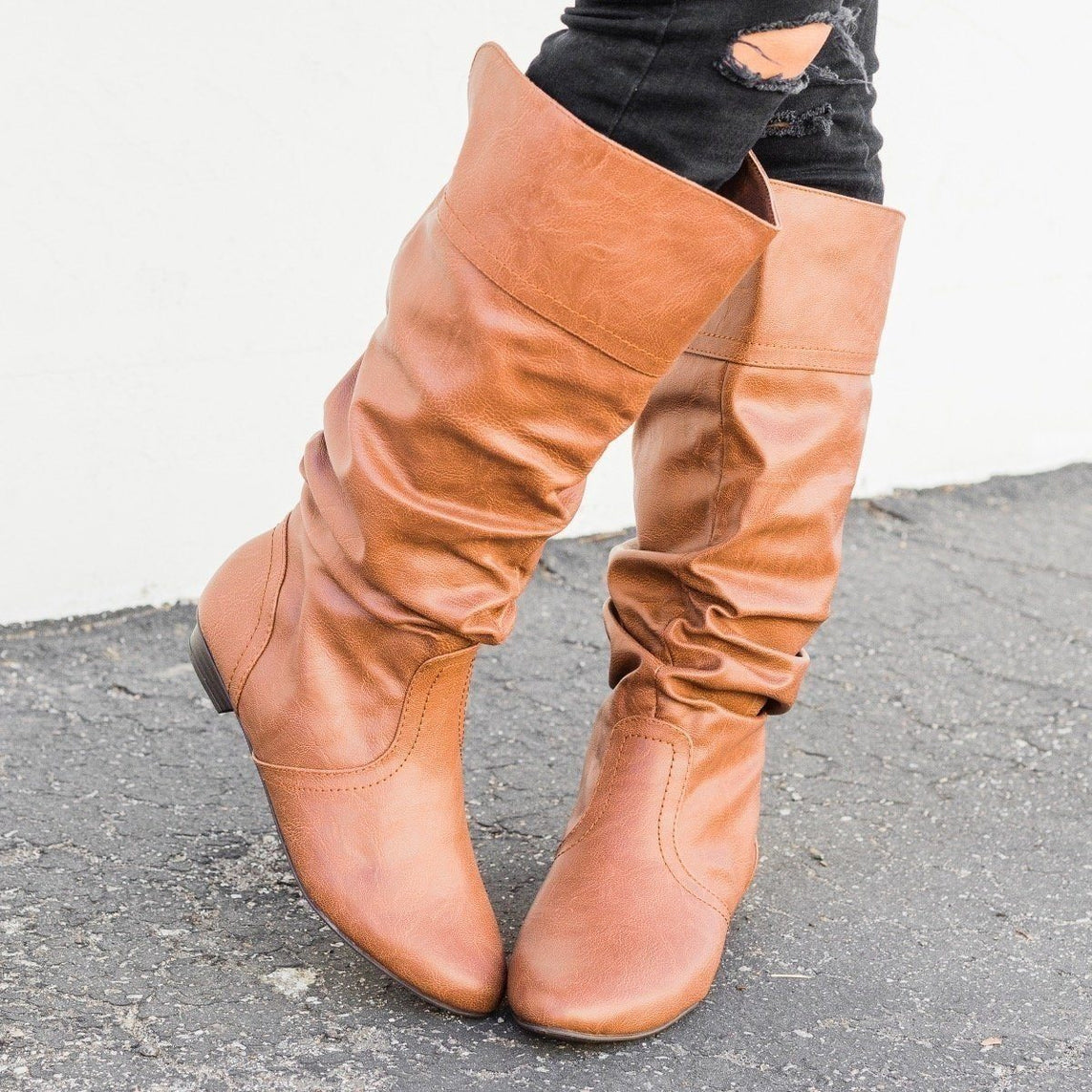 Faux Leather Slouchy Boots - Soda Shoes 