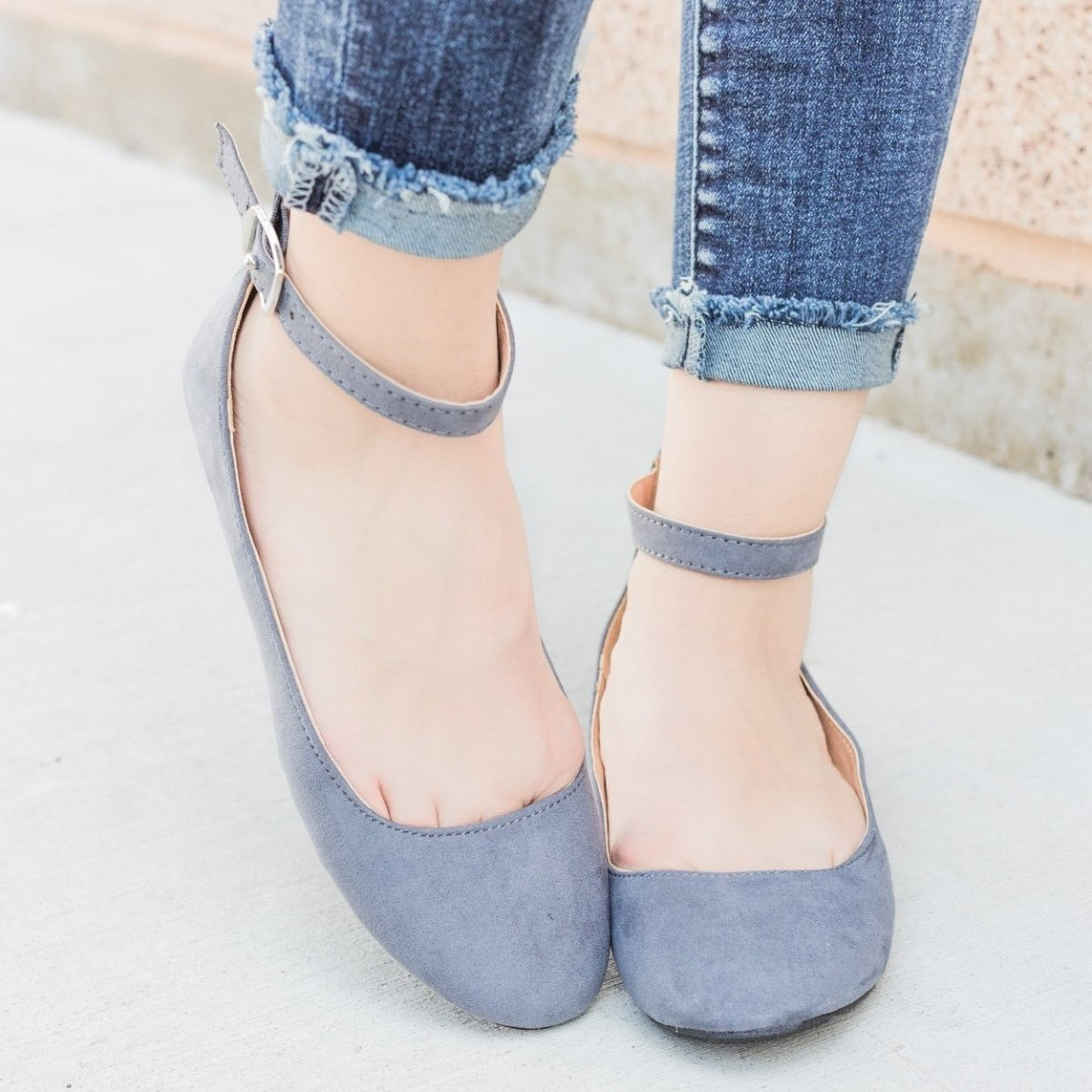 grey ankle strap flats