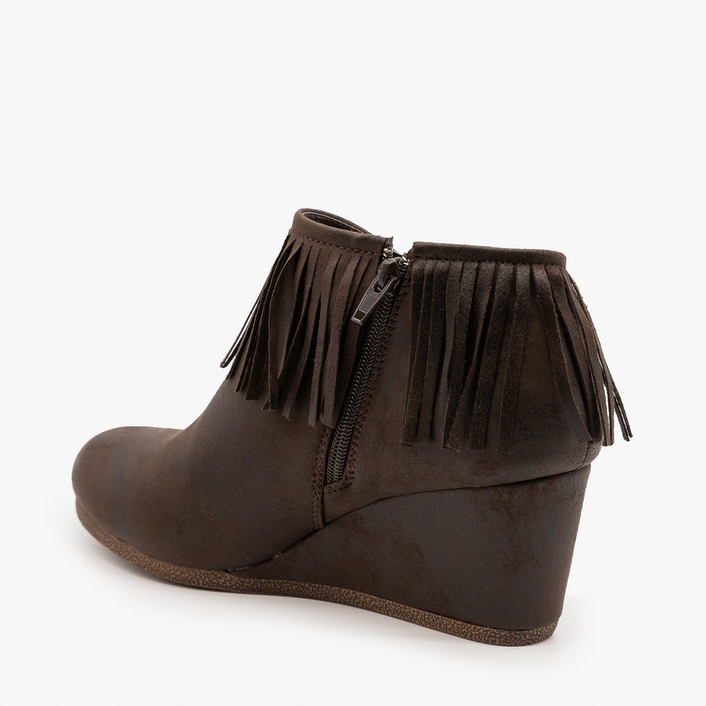 Fringe Capped Wedge Booties - Mata Shoes Retro-3 | Shoetopia