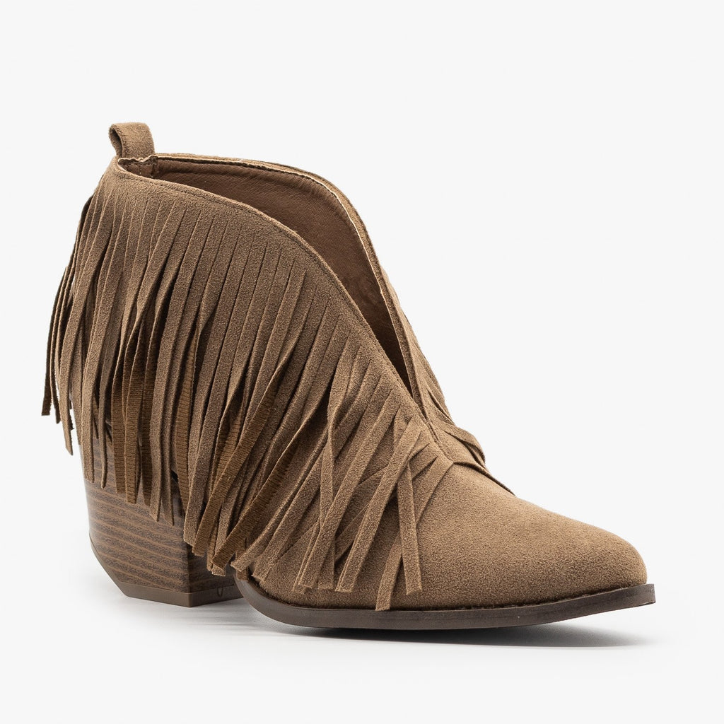 Fringe V-Cut Booties - Beast Shoes Carrie-01 | Shoetopia