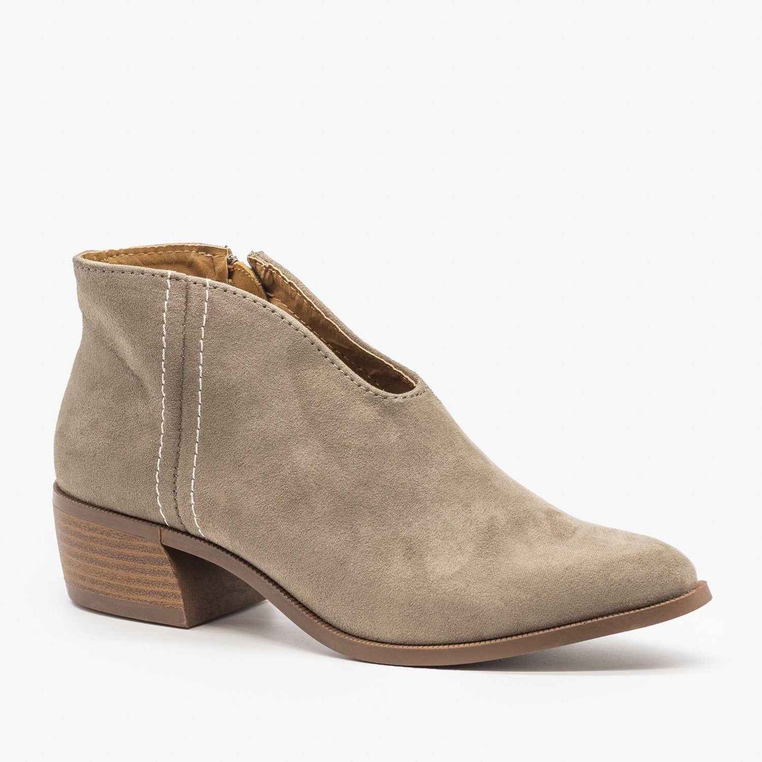 Front V-Cut Stitched Ankle Booties 