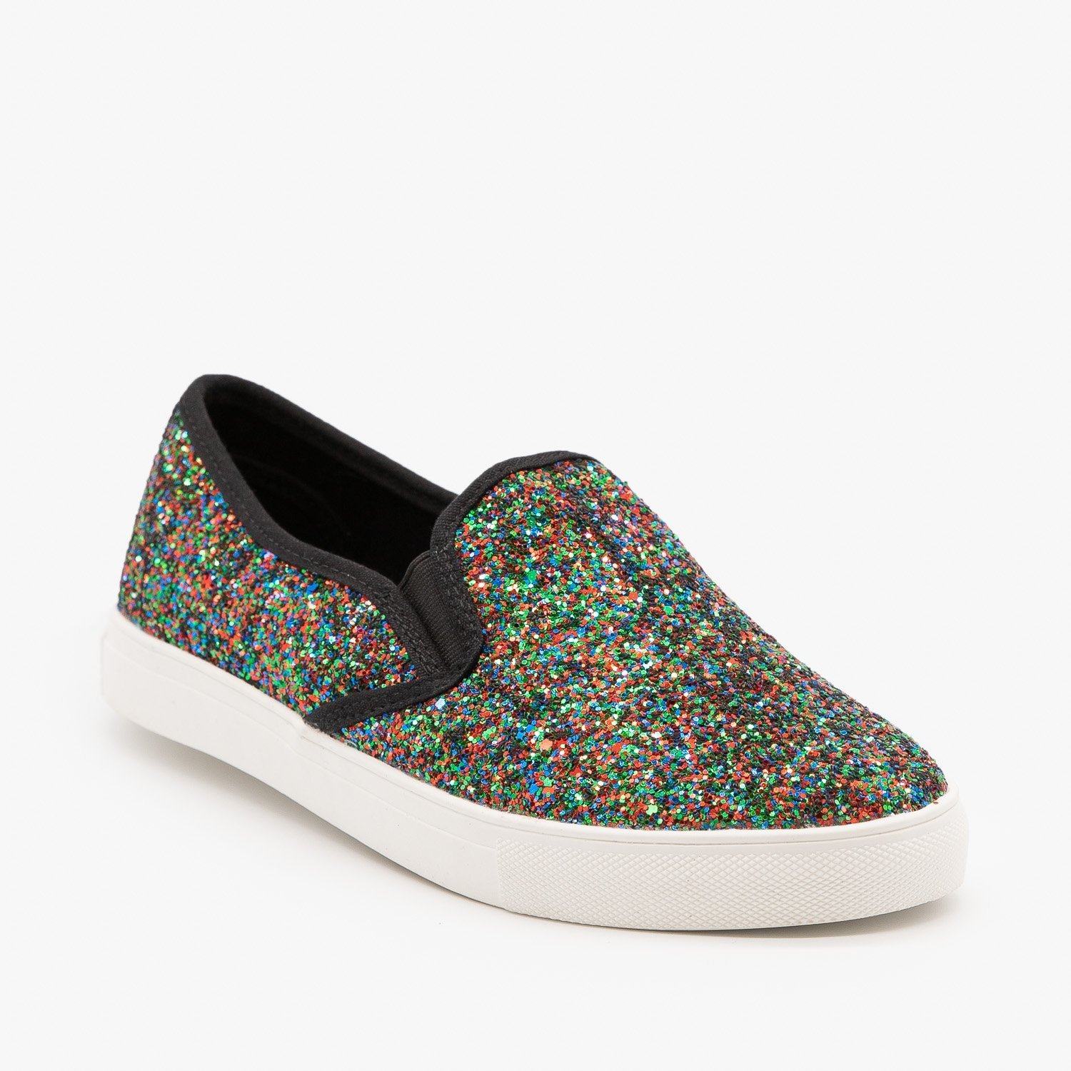 gold glitter slip on sneakers