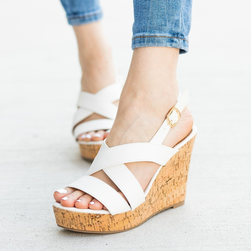 Gorgeous Criss Cross Cork Wedges - Fashion Focus Shoes Super-33 | Shoetopia