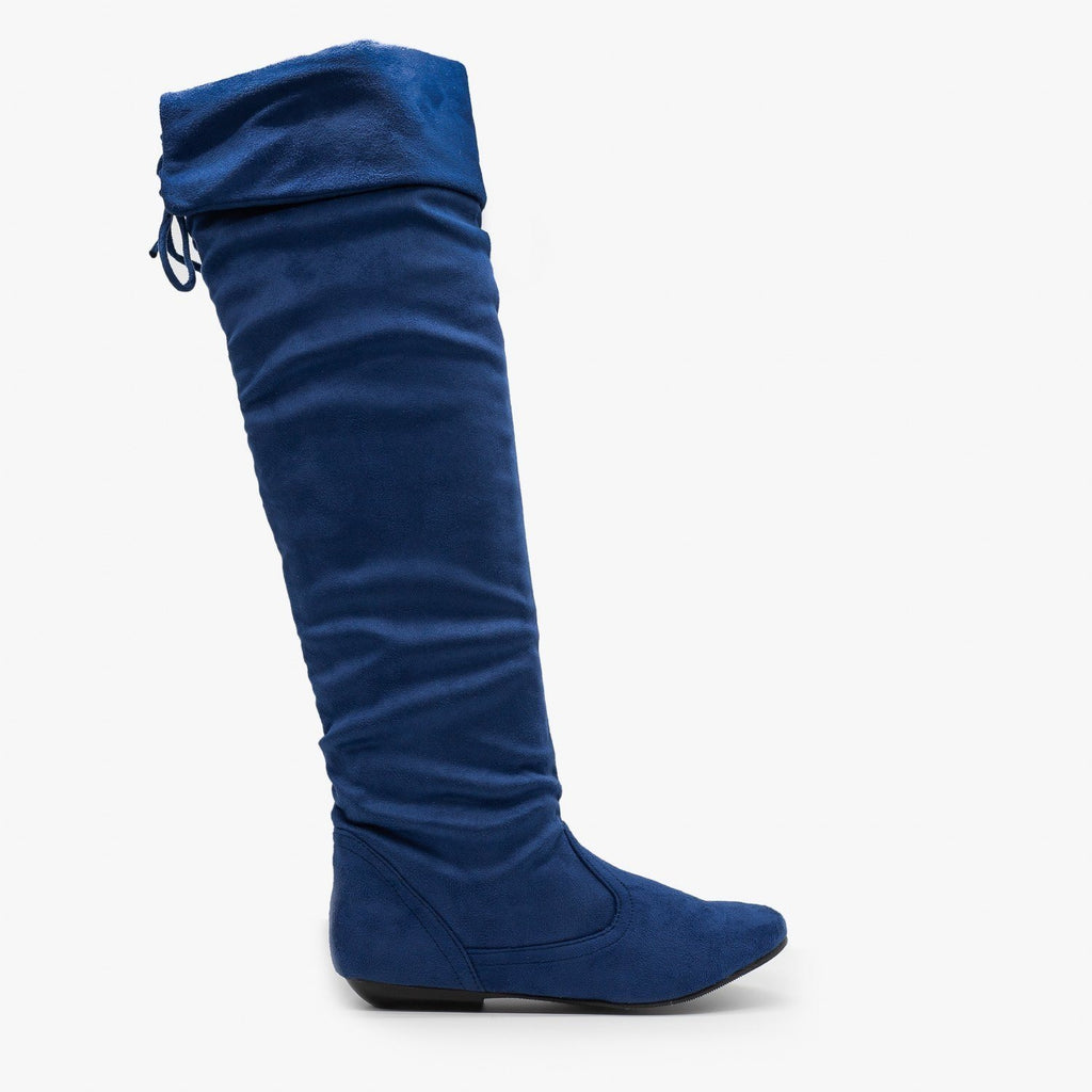 ladies navy suede knee high boots