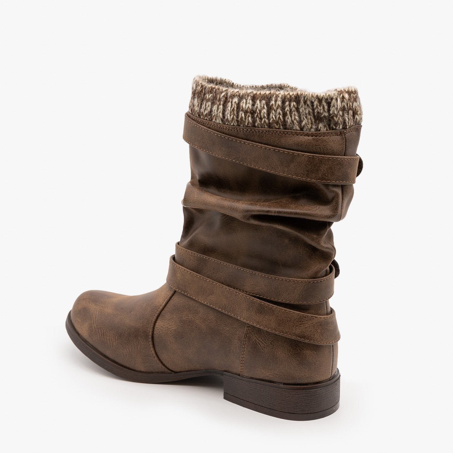 Knitted Cuff Buckle Boots - Unilady 