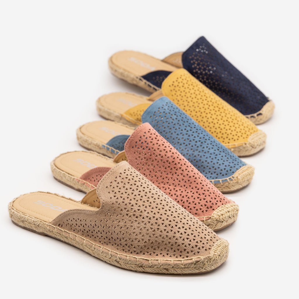 Laser Cut Espadrille Mules - Soda Shoes 